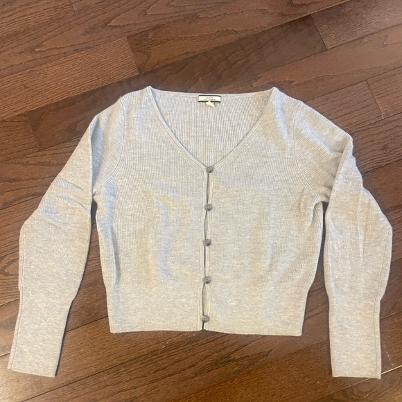 J Crew cashmere grey cardigan sweater. Size Small. Featherweight cashmere v neck - Picture 2 of 5